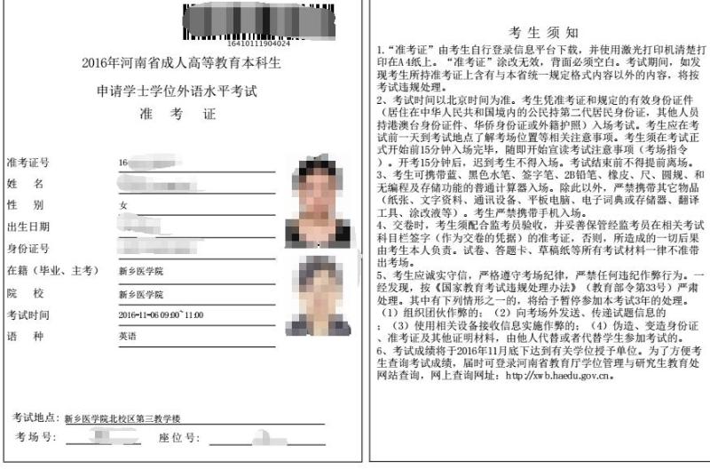 2016年河南成人高考學士學位外語考試